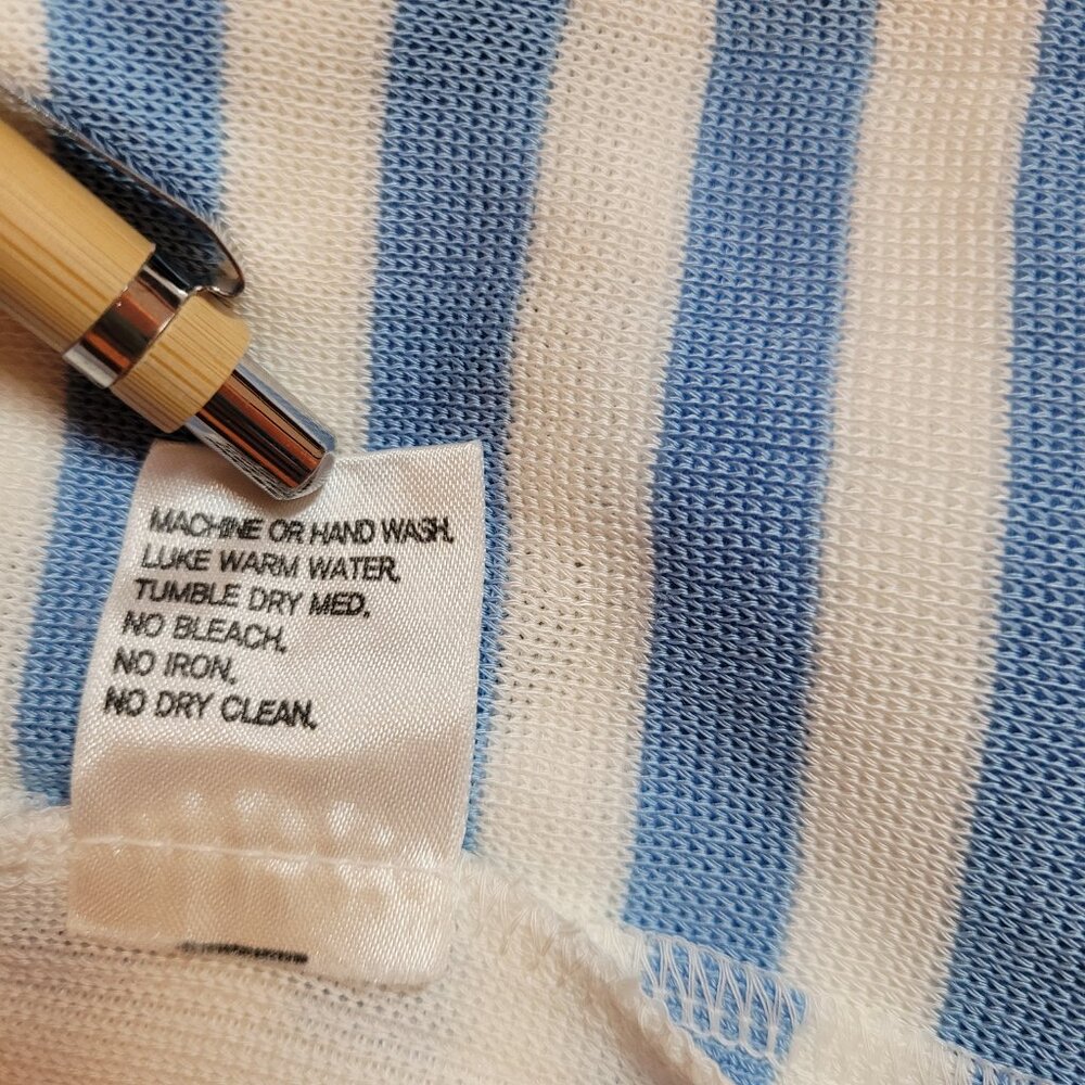 Misook Exclusively Women's Blue and White Stripe Navy Trim Cardigan Medium - Picture 9 of 13